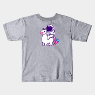 Cute Astronaut Riding Unicorn Horse Cartoon Kids T-Shirt